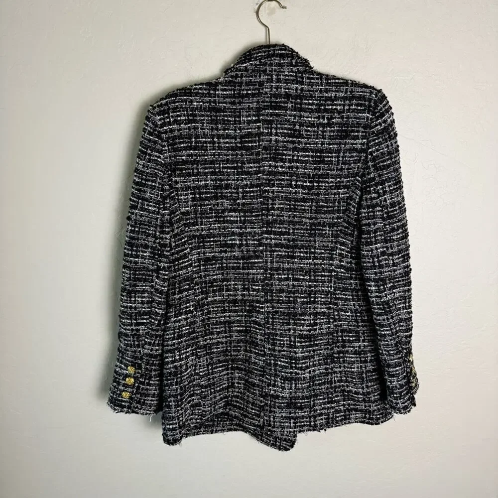 Zara Black Double Breasted Textured Tweed Blazer Small